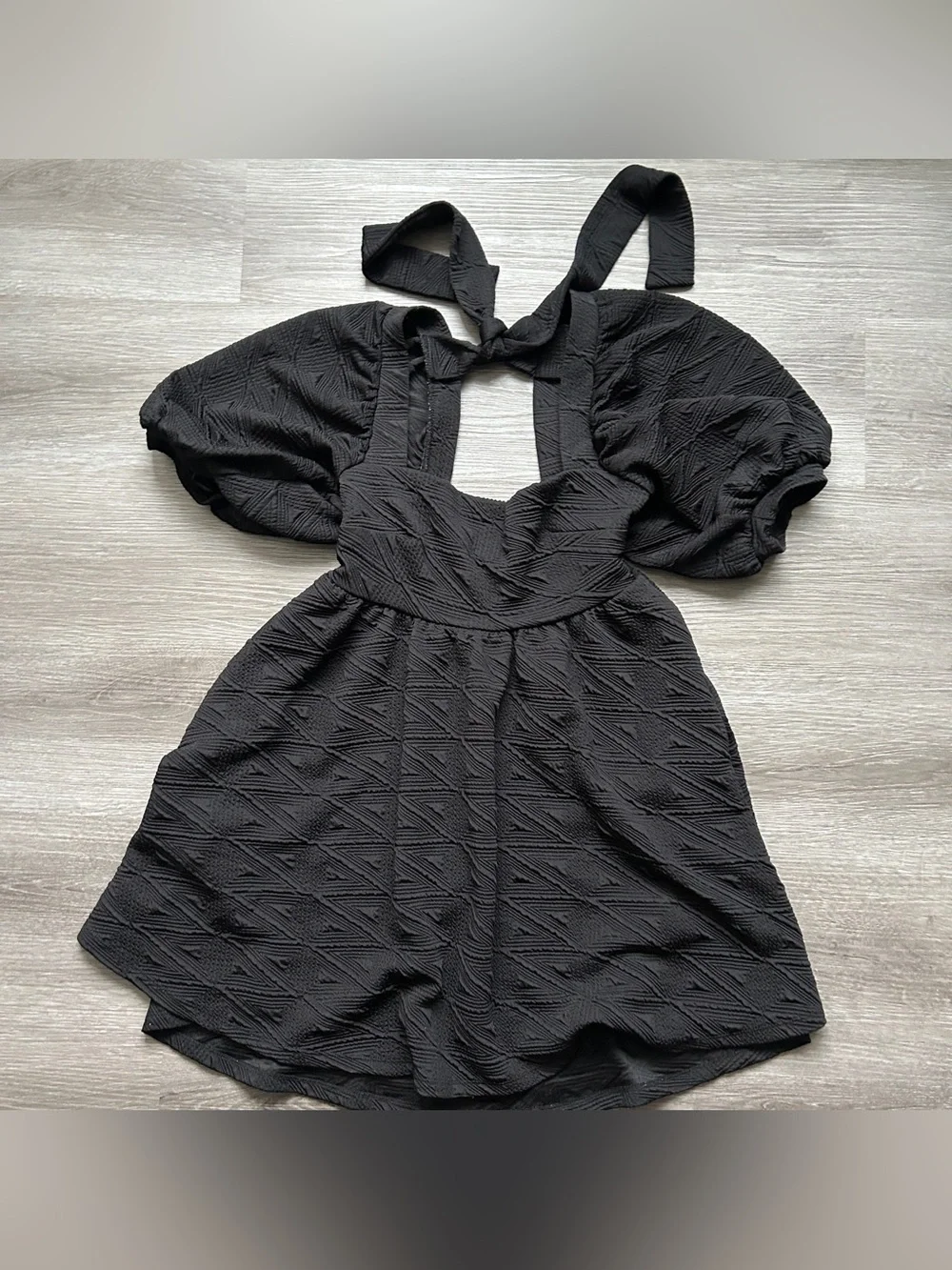 Free People Violet Puff Sleeve Jacquard Babydoll Mini Dress XS Black